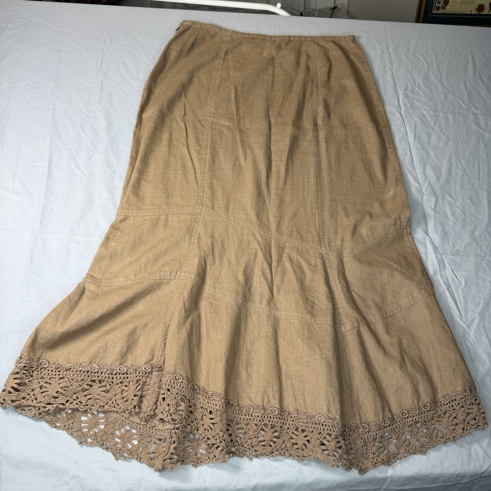 Newport‎ New Linen Skirt Women 10 Fit Flare Maxi Tan Beige Khaki Lined Lagenlook